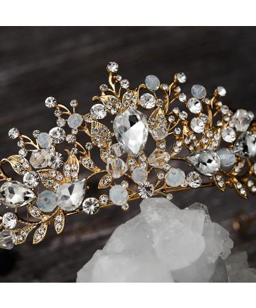 SWEETV Jeweled Metal Princess Tiara Queen Crown for Bride - Bridal Headpieces for Wedding, Quinceanera, Prom - Gold/Clear - Buy Online on GoSupps.com