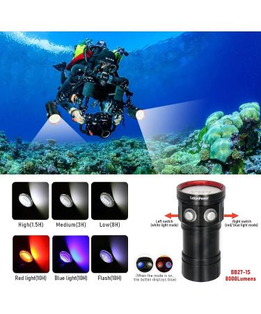 LetonPower 20000Lumen Diving Flashlight | 27 LED Scuba Dive Light | 100m Waterproof Underwater Video Torch | Outdoor Black - Buy Online on GoSupps.com