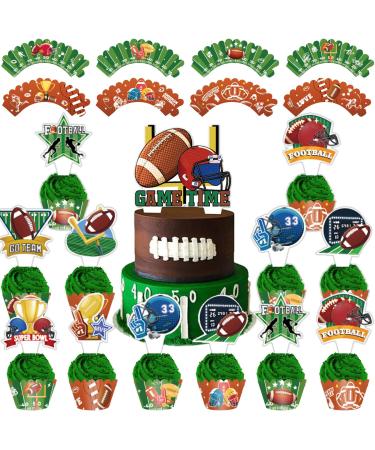 49 Pcs Football Cupcake Topper and Cupcake Wrapper Supplies Sports Game Day SUPER BOWL Sunday Party Decorations