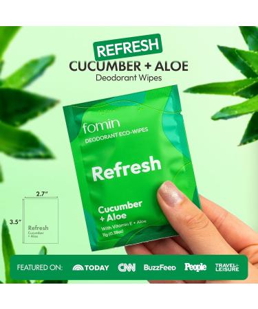 FOMIN Travel Deodorant Wipes - 50 Count - Refreshing Cucumber and Aloe - pH Balanced Hypoallergenic Mini Deodorant Wipes For Women and Men - Plastic-Free Individually Wrapped Underarm & Body Wipes Refresh - Cucumber Aloe - Buy Online on GoSupps.com