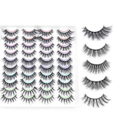 IFLOVEDEKD 20 Pairs False Eyelashes Natural 5 Styles Eyelashes Natural Look 100% Handmade 3D Fake Eyelashes Natural Strip Lashes Soft Fluffy Eye Lashes Wispy Lashes Pack Reusable Short Lashes Mink Natural | 5 Styles