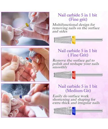 Nudiuhis 3 Pieces Nail in Carbide 5 in 1 Bit Multifunction Shaping Nail Drill Carbide Nail Drill Bit Use for Both One Left - Buy Online on GoSupps.com