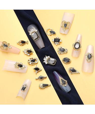 20-Piece 3D Black Nail Charms Kit | Gold Metal Alloy Rhinestones for Nail Art & Jewelry DIY - Buy Online on GoSupps.com