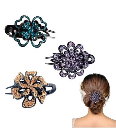 Rhinestone Hair Claw Clips HOMEKNOBS Crystal Flower Barrettes for Mother's Day Girls Bling Wedding Clips Non-slip Hairstyle Hairpin for Thick Long Hair 3Pcs