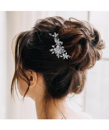 AW BRIDAL Cubic Zirconia Wedding Hair Comb - Silver Flower Bridal Hair Clip for Brides & Bridesmaids - Buy Online on GoSupps.com
