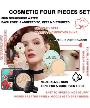 Mushroom Head Air Cushion CC Cream Full Coverage Liquid Foundation Oil Control Concealer Lasting Moisturizing BB Cream Loose Setting Face Powder Moisturizer Base Primer Makeup with Makeup Sponge - Buy Online on GoSupps.com