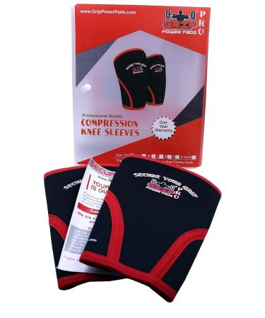 Grip Power Pads 7mm Neoprene Knee Sleeves for Cross Training, Squats, Weightlifting - Size L, Red (Pair) - Buy Online on GoSupps.com
