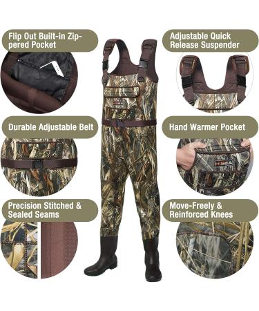 HISEA Neoprene Chest Waders with Boots - Truetimber Drt Camo, Size 11 | Men's Duck Hunting Waders - Buy Online on GoSupps.com