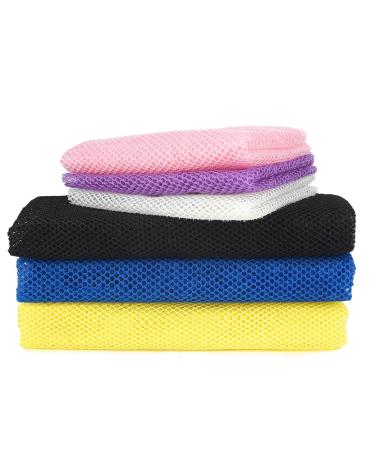 6 Pieces African Exfoliating Net Nylon Bath Sponge African Net Exfoliating Body Shower Scrubber Long Back Scrubber Daily Skin Smoother (Blue Yellow Black Beige Purple Pink)
