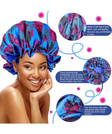 Janmercy African Satin Bonnet 4 Pcs Set - Adjustable Buckle, Double Layer Sleep Cap for Women - Extra Large Reversible Night Hair Bonnets (Retro Style) - Buy Online on GoSupps.com