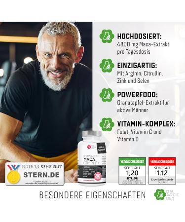 High Dose 200 Maca Capsules - 4800mg Daily | L-Arginine Pomegranate Extract Vitamins Vegan 20:1 Black Maca Extract without Additives - Buy Online on GoSupps.com