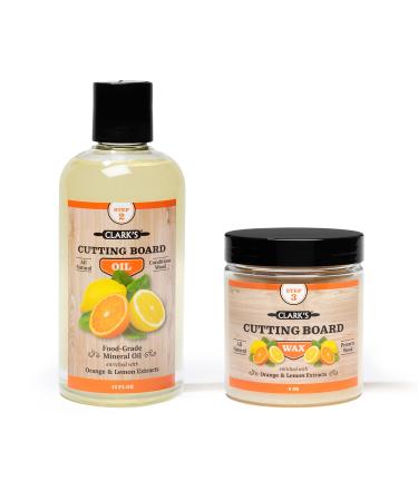 Cutting Board Oil and Wax Kit by CLARKs  Set includes Mineral Oil (12oz) and Finishing Carnauba Beeswax (6oz) to Condition and Protect Wood, Enriched with Natural Lemon and Orange Extract Orange-Lemon (NEW)