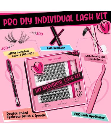 PRO DIY Eyelash Extension Kit - 280 PCs Individual Eyelashes Applicator & Brush for Beginners | 30D+40D 9-15 Mix - Buy Online on GoSupps.com