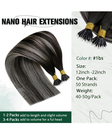 RUNATURE 20 Inch Nano Human Hair Extensions Black Ombre Silver Grey Balayage Nano Ring Hair Extensions - 50g - Buy Online on GoSupps.com