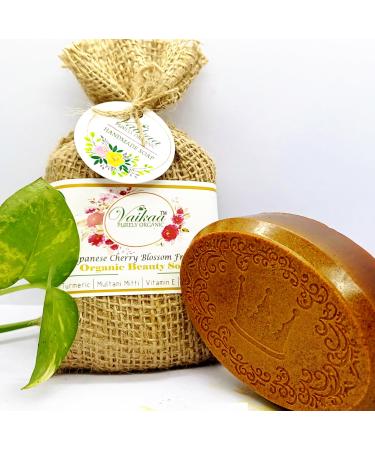 Whitetag Vaikaa Organic Homemade Bath Soap Organic Turmeric powder Multani Powder Vitamin E and Virgin coconut oil |Japanese Cherry Blossom| anti-aging & anti- allergitic 1 soap