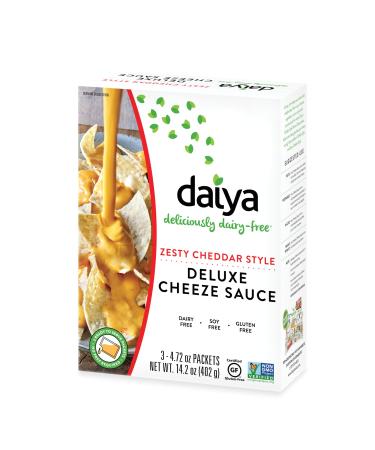 Daiya Zesty Cheddar Style Cheeze Sauce :: Plant-Based Nacho Cheese Sauce and Queso Dip :: Vegan, Dairy Free, Gluten Free, Soy Free, Rich Cheesy Flavor :: Box Contains 3 Packets (2 Servings Each) Zesty Cheddar 14.2 Ounce