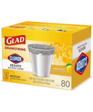 Glad Medium Drawstring Trash Bags with Clorox 8 Gallon - Lemon Fresh Bleach Scent - 80 Count - Buy Online on GoSupps.com