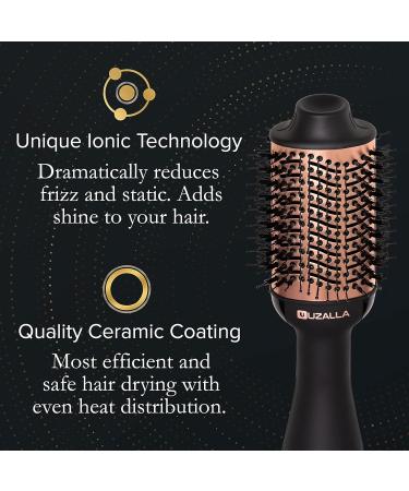 Professional Blow Dryer Brush by UZALLA | Ionic Hot Air Brush & Volumizer for Women | Frizz-Eliminating Hair Styler with Dual-Action Bristles - Buy Online on GoSupps.com