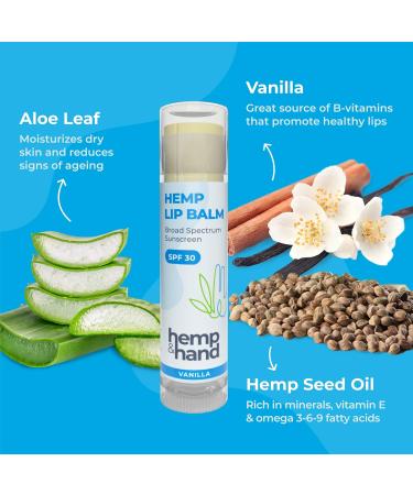 Organic Vanilla Hemp Lip Balm SPF 30 | Beeswax & Coconut Oil | 2-Pack | Hemp and Hand - Buy Online on GoSupps.com