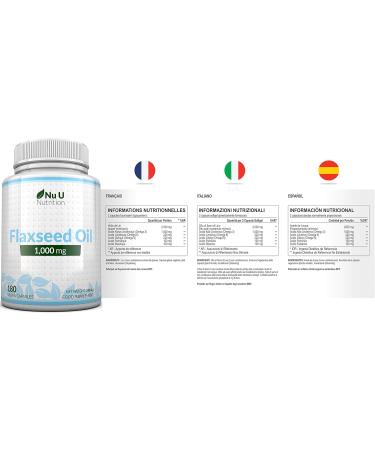 Flaxseed Oil 1000mg Vegan - 180 Cold Pressed Vegan Softgel Capsules - Rich in Omega 3 6 9-3 Month Supply - Made in The UK by Nu U Nutrition - Buy Online on GoSupps.com