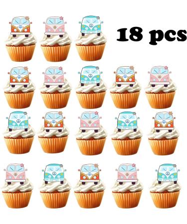 18pcs Groovy Cupcake Toppers for Boys Girls Happy Birthday Peace Hippie Bus Part Decorations Groovy Party Supplies 60s 70s Rainbow Daisy Cake Decorations - Buy Online on GoSupps.com