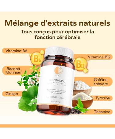 Nootropic Formule Avanc e pour le Soutien Cognitif avec Bacopa Ginkgo Tyrosine Th anine Caf ine B6 & B12 - Buy Online on GoSupps.com