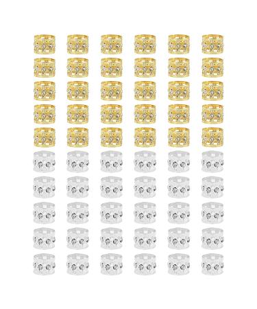 Dreadlock Beads Rhinestone Jewelry - 60pcs Gold & Silver Metal Hair Cuffs for Women - Buy Online on GoSupps.com