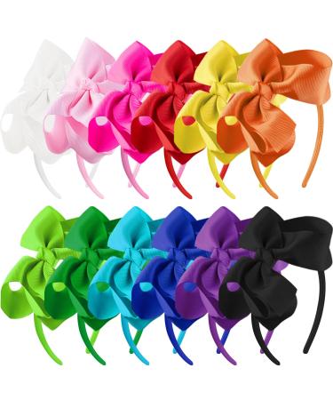 SIQUK 12 Pieces Hair Bow Headbands for Girls Headband with Bow Ribbon Bow Headband Boutique Grosgrain Headband for Girls with Bows, 12 Colors 6 Inch (Pack of 12) Iridescence