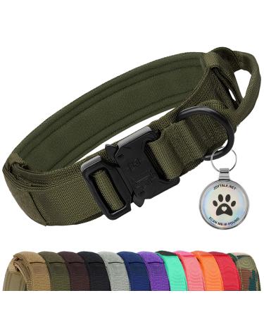 Joyal tactical dog collar |Dog collar with handle |Dog collar large dogs with QR code dog brand army -green l l Army green