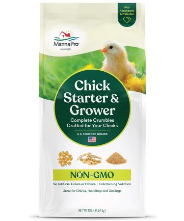 Manna Pro Chick Starter and Grower | Chick Crumbles | Non-GMO | with Antioxidants and Probiotics | No Artificial Flavors or Medications 10 Pound (Pack of 1) Chicken Starter Layer Feed