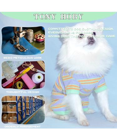 TONY HOBY Dog Pajamas with Colorful Stripes | 4-Legged Jumpsuit for Small to Medium Female Dogs | Green & Purple (Size L) - Buy Online on GoSupps.com