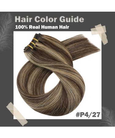 Moresoo Dark Brown with Caramel Blonde Human Hair Weft Extensions 24 Inch - Double Weft, 100g/Pack #P4/27 - Buy Online on GoSupps.com