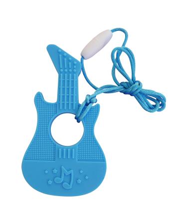 Teething ring/pacifier in guitar look music for chewing BPA-free cord with pull-release fastener 7 colors (blue)