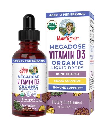 MaryRuth Organics Vitamin D3 Liquid Drops | Megadose 4000 IU | USDA Organic Liquid Vitamin D Spray for Adults & Kids | Immune Support & Bone Health | Vegan | Gluten Free | Non-GMO | 30 Servings