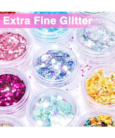 24 Colors Glitter Set with Gold Leaf & Glitter Powder | Nail Art Accessories for DIY Makeup & Body Design - Buy Online on GoSupps.com