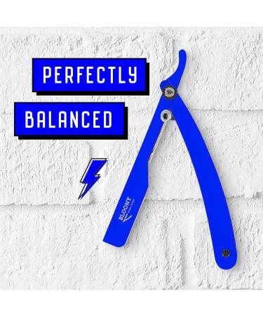 Bloony Laser Collection Professional Free Hand Razor - Stainless Steel with 10 Derby Platinum Blades | Italian Design 2021 (Blu) - International Shipping Available - Buy Online on GoSupps.com