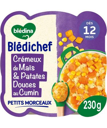 Bl dina Bl dichef Plat B b d s 12 Mois 9 Plats Cr meux de Ma s et Patates Douces au Cumin Repas Complet 230g - Buy Online on GoSupps.com