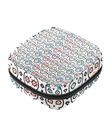 Menstruation pad bag with zipper women's napkin bag tampons collection bags for women and girls (Mexican ethnic Aztec style dead head) Color 6