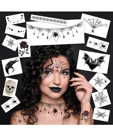 Spider Witch Temporary Tattoos | Halloween Costume Tattoo Kit | Skin Safe | MADE IN THE USA| Removable