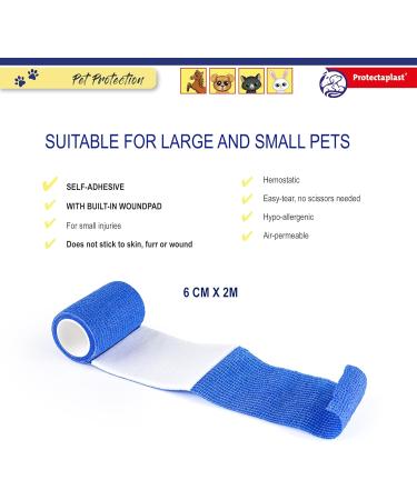 Protectaplast Self-Adhesive Blue Bandage for Pets | Latex-Free & Glue-Free 6cm x 2m | Ideal for Dogs Cats & Horses - Wound & Joint Dressing - Buy Online on GoSupps.com