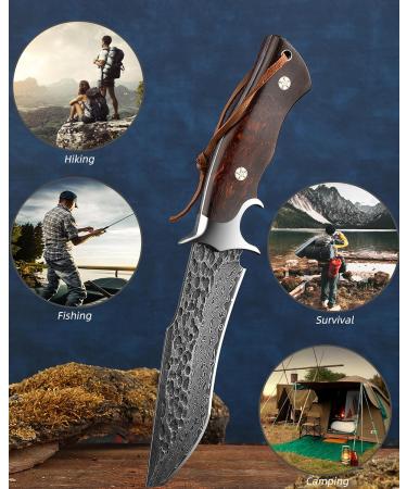 Omesio High-Quality Damask Hunting Knife | Japanese Style Damast Steel Survival Knife | Brown Outdoor Knife - Buy Online on GoSupps.com