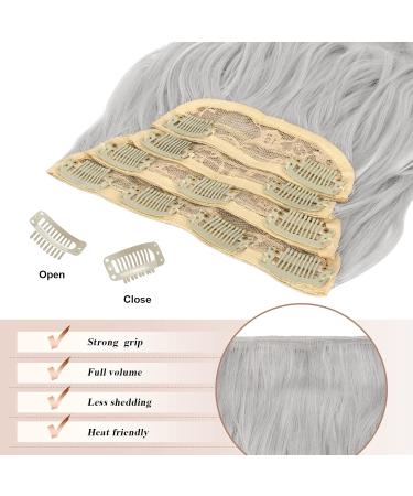 Feshfen 4PCs Clip-In Hair Extensions | 50cm Synthetic Wavy Gray Extensions for Women - Buy Online on GoSupps.com