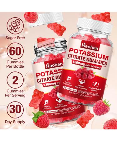 Potassium Citrate 1200mg Gummies - Chewable Supplement to Support Muscle Health & Relieve Leg Cramps for Men & Women. Vegan Gluten-Free Sugar-Free Raspberry Flavor 120 Count - Buy Online on GoSupps.com