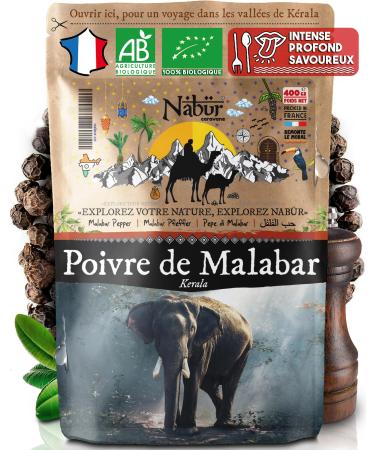Nab r - Poivre Noir de Malabar BIO 400gr Poivre du Tigre K rala Gourmet de Malabar | Poivre d'Inde Authentique Fruit Notes fum s 500 g (Lot de 1)