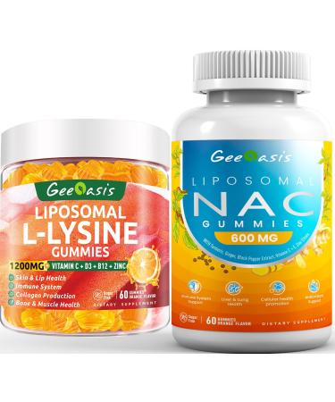 Geeoasis Liposomal L-lysine & NAC Gummies Lysine Chewable & NAC Supplement for Kids & Adults Immune Support