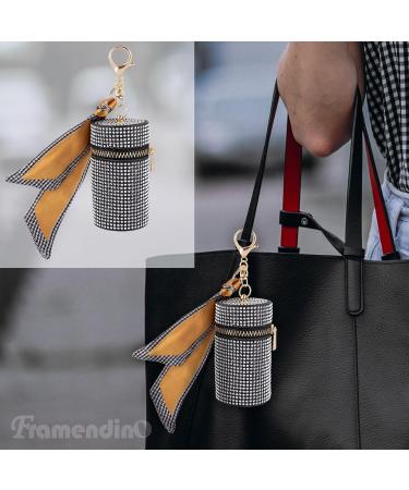 Framendino 2 Pack Rhinestone Lipstick Case Keychains - Leather Mini Lip Gloss Organizer & Travel Makeup Storage Bag (Black - Buy Online on GoSupps.com