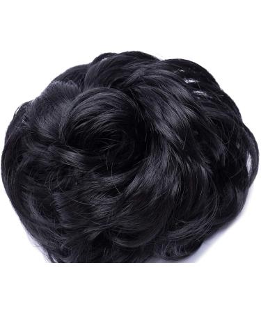 Women Messy Hair Scrunchy Scrunchie Bun Up Do Hair Piece Hair Ribbon Ponytail Hair Extensions Wavy Messy Dark Black - Buy Online on GoSupps.com