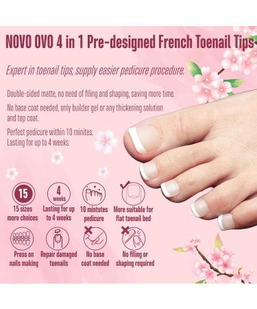 NOVO OVO Nude Pink French Tip Toenail Extensions - 360Pcs Soft Gel Full Cover False Nails - DIY Nail Kit with Pre-Applied Tip Primer - Square/Round Shape - 15 Sizes Included - Buy Online on GoSupps.com
