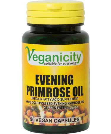 Veganicity Evening Primrose Oil 500mg (10% GLA) : Omega-6 Plant Supplement : 90 Vegan Capsules in a Planet-Friendly 99% Recycled Pot