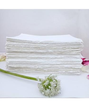 E-Tailor Handmade Cotton Deckle Edge Paper Sheets 130GSM Ivory White 5x7 - Pack of 20 - Buy Online on GoSupps.com